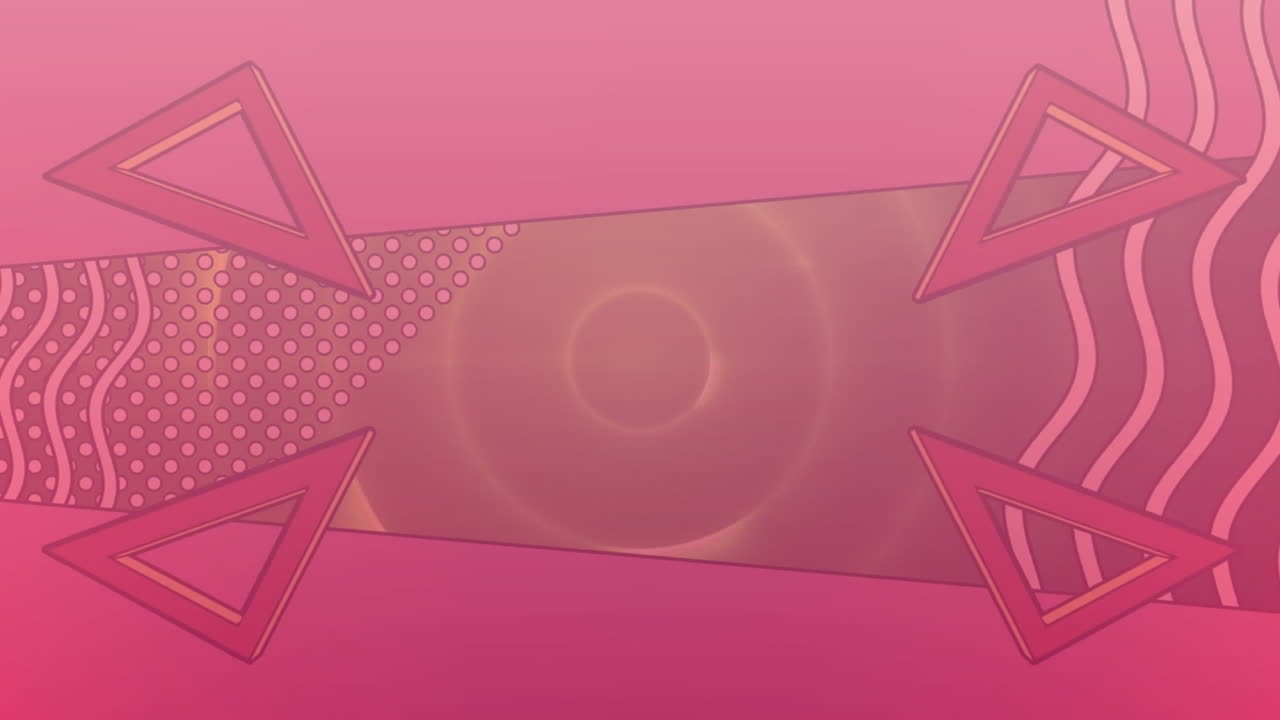 회전하는 삼각형과 원과 점 위에 움직이는 파동 패턴의 애니메이션