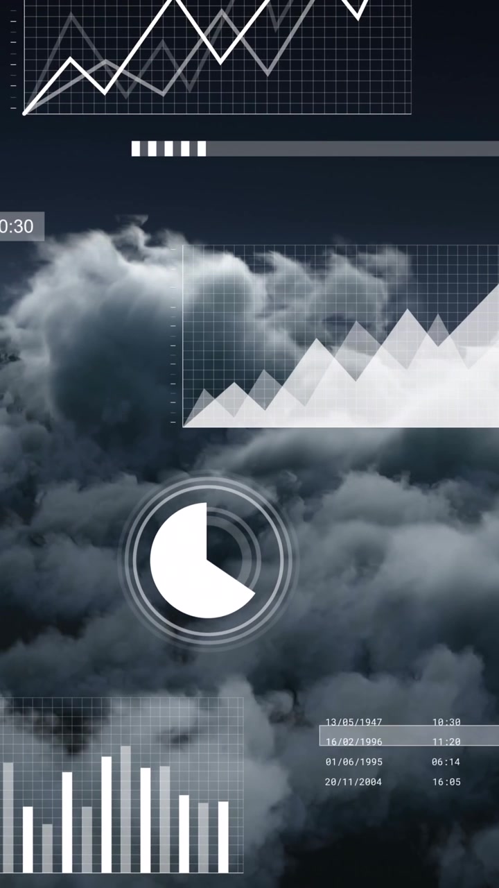 Animation of digital data processing over clouds