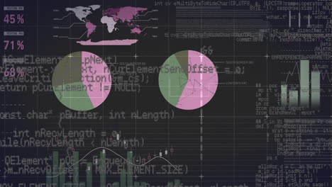 animación del procesamiento de datos estadísticos a través de la red de cuadrícula contra un fondo negro