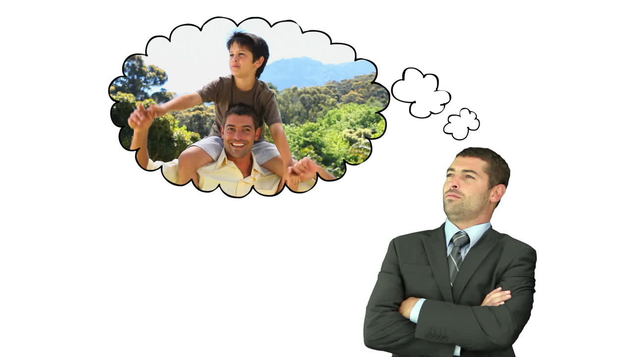 사업가가 가족을 생각하고 있습니다.