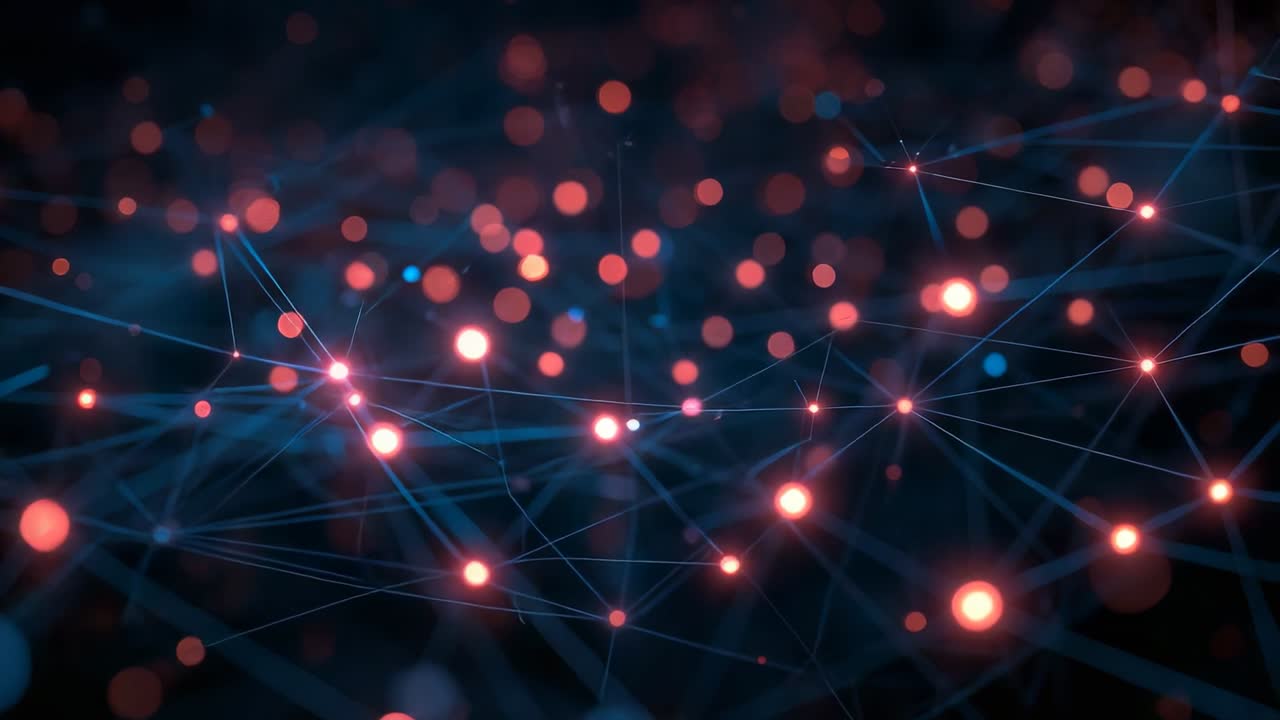Starting signal driving graphic network across dark backdrop, modeling data flow with glowing nodes