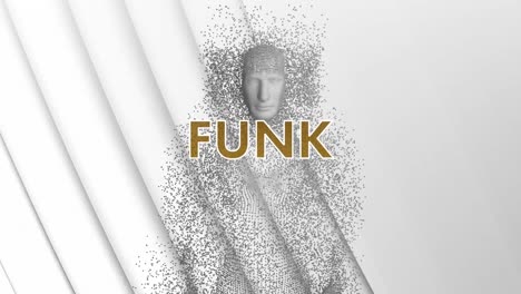 animation of funk text over human body with particles on white background