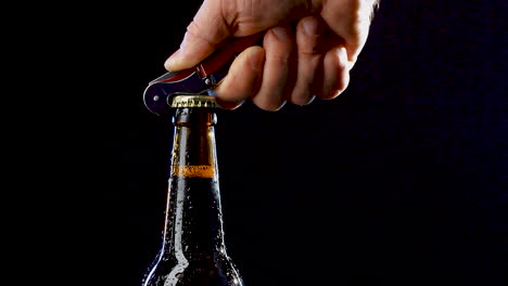 close-up of a cold beer bottle