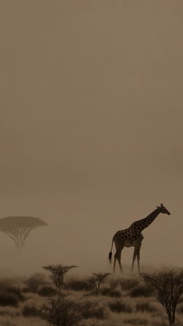 giraffe in a hazy african savanna