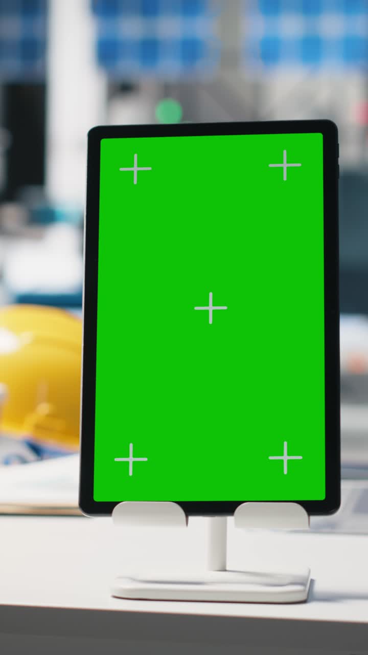 Vertical Video Chroma key display on tablet in photovoltaics facility used for solar panels