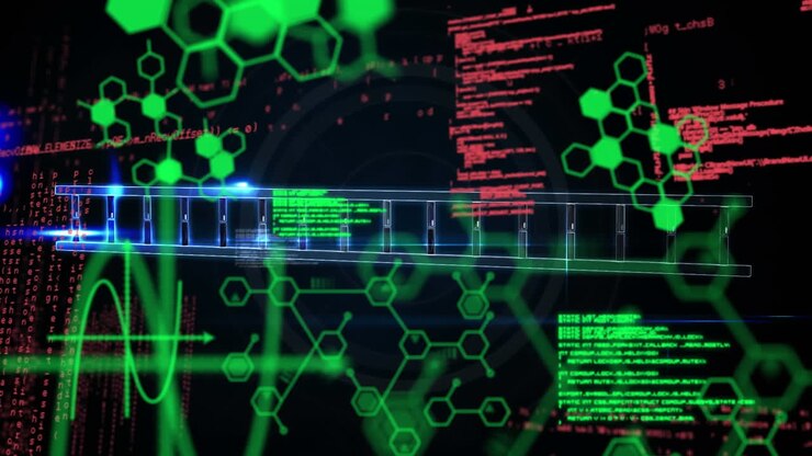 Animation of dna strand spinning and data processing