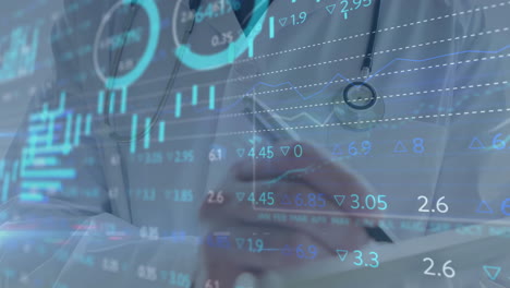 medical data and statistics animation over healthcare professional using tablet