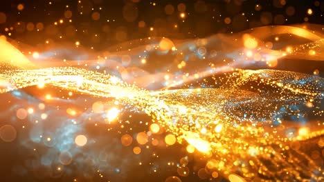 a wave of light with a lot of sparkles. the sparkles are orange and blue. the wave is very long