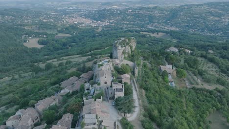 aerial drone luberon provence saignon france medieval town at sunrise