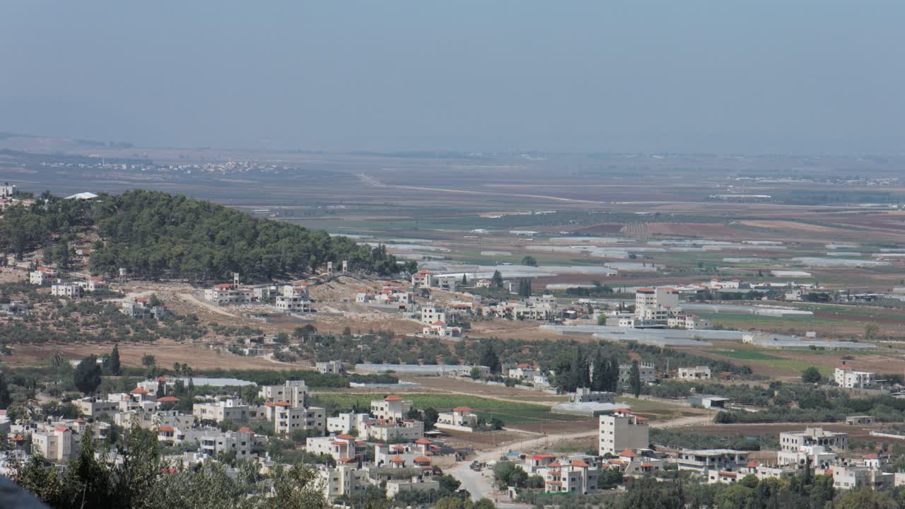 Jenin, Palestine, West Bank, long shot, Jenin and Jezreel Valley, Marj Ibn Amer in northern west bank. 4K footage