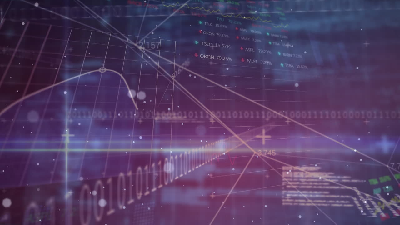 Animation of financial data processing over binary coding