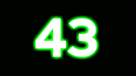 neon number 43 forty three sign symbol modern animation motion graphics flicking on black background,green color glowing and shining for video elements