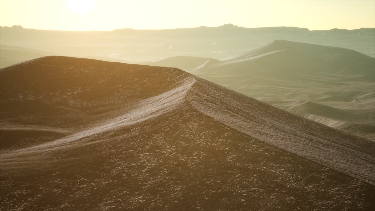 해가 뜨면 사하라 사막 의 큰 모래 언덕 에 대한 공중 전망