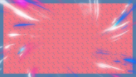 Animation-of-blue,-pink-and-white-lights-moving-over-pink-with-repeated-moving-blue-shapes