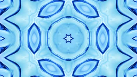 abstract symmetric background with star symmetry. mandala with waves. looped abstract blue liquid background with wavy sparkling pattern, shiny glossy surface. kaleidoscope effect