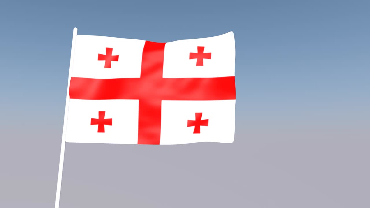 조지아의 발 (국가) 은 은 하늘을 배경으로 발전하고 있습니다. 3d 애니메이션. 조지아 독립의 날.