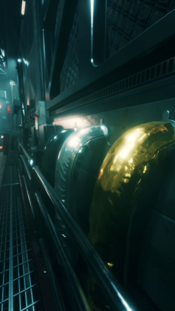 Futuristic Corridor with Metal Pipes