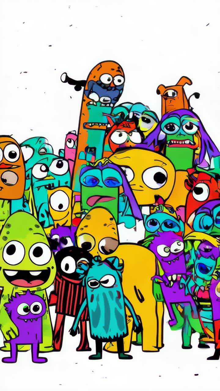 A Crowd of Colorful and Whimsical Cartoon Monsters