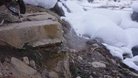 Geothermal-Steam-Escaping-From-Stone-Path-in-Jigokudani,-Nagano-Japan