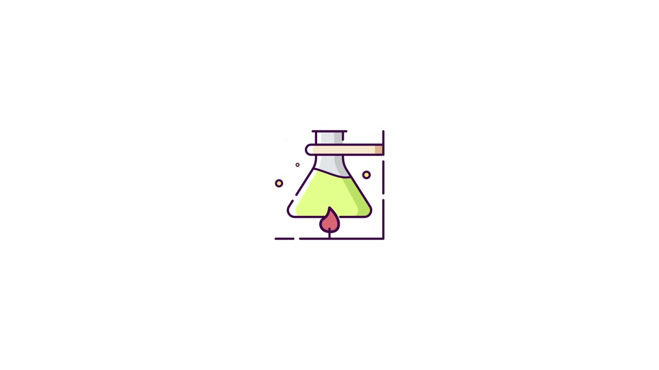 Ilustração Animada de um Balão de Laboratório Aquecendo e Borbulhando