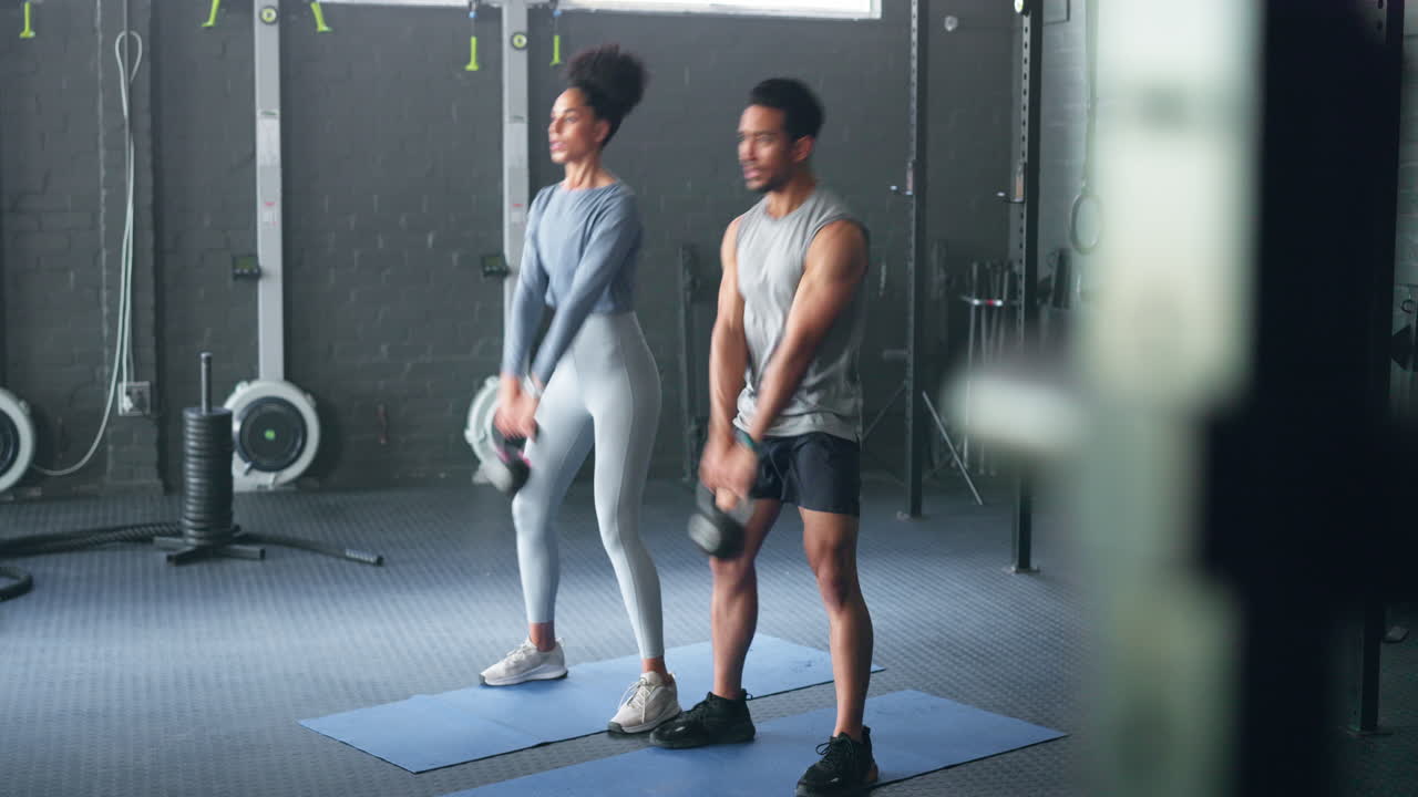 pareja de fitness, high five y entrenamiento en el gimnasio con un hombre