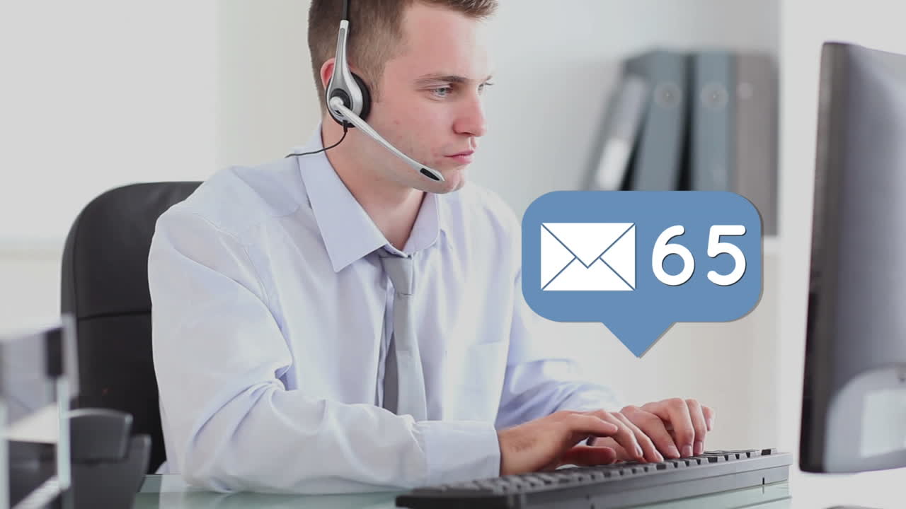 Businessman answering emails