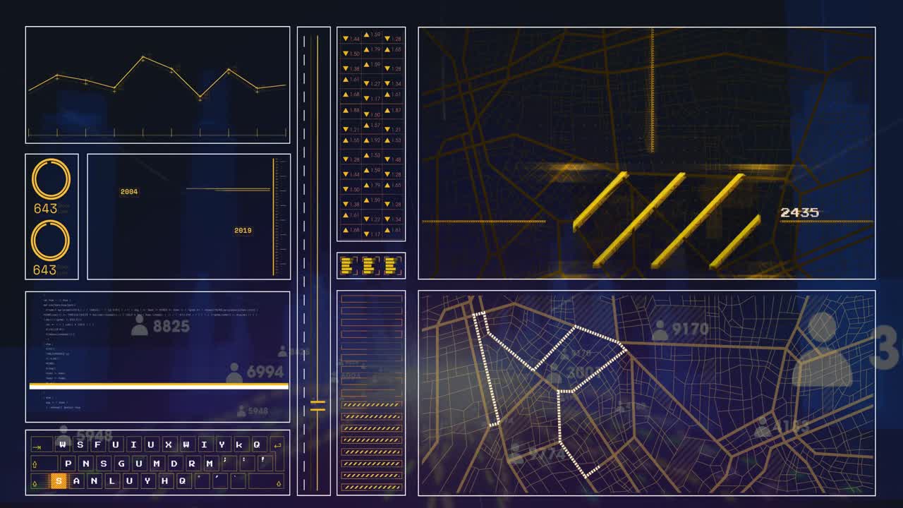 Animation of data processing on black background