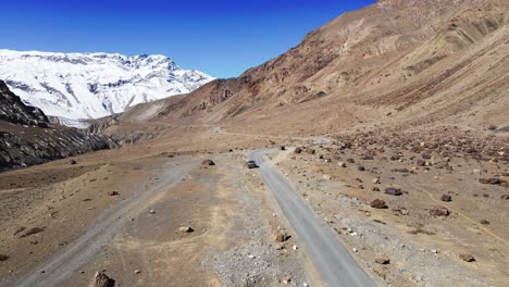 drone following in india exploring travel adventure car in spiti valley himachal pradesh sand mountain