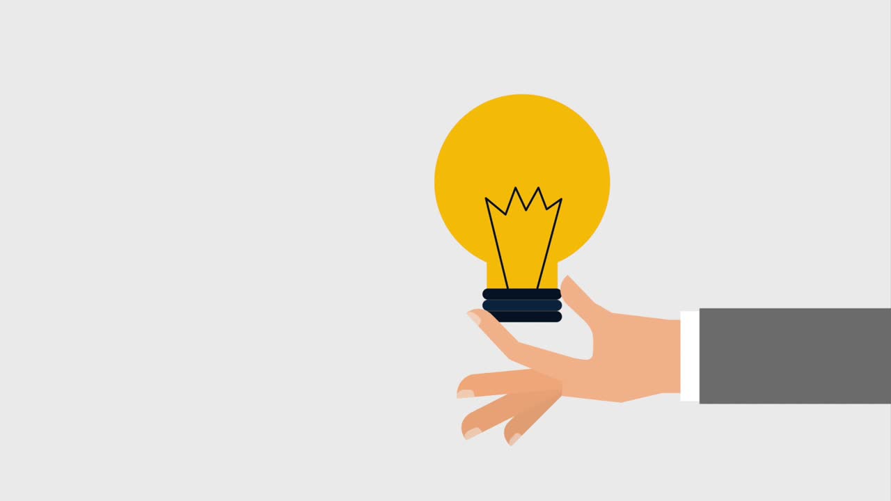 la mano sostiene la bombilla y se enciende iconos