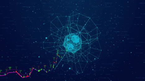 Animation-of-globe-of-connections-and-data-processing-on-black-background