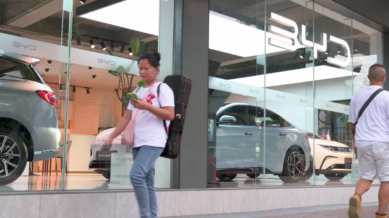 BYD Electric Car Dealership on a City Street