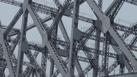 close-up of a steel truss bridge structure