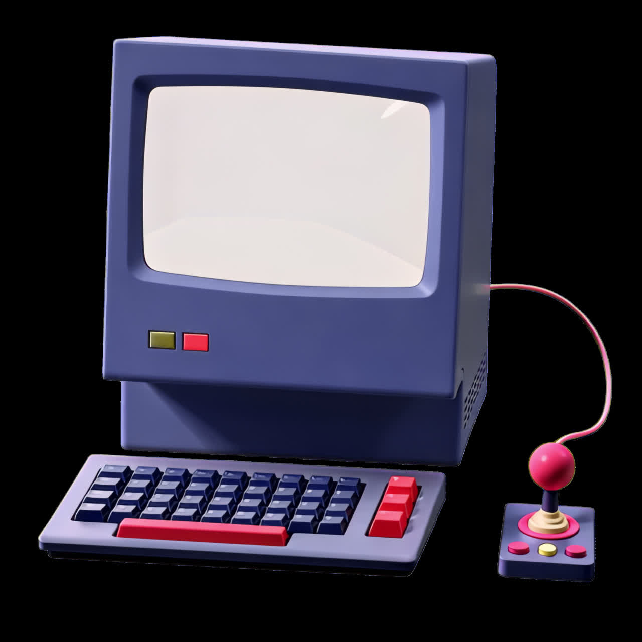 Retro computer 3d element animation isolated asset, transparent 4K video, alpha channel, ProRes 4444