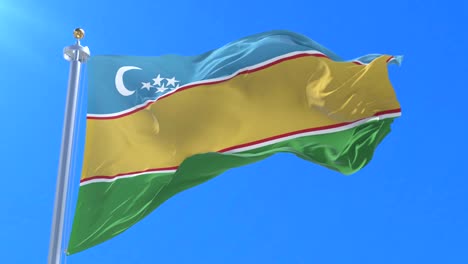 bandera de karakalpakistán agitando en el viento en lento, bucle