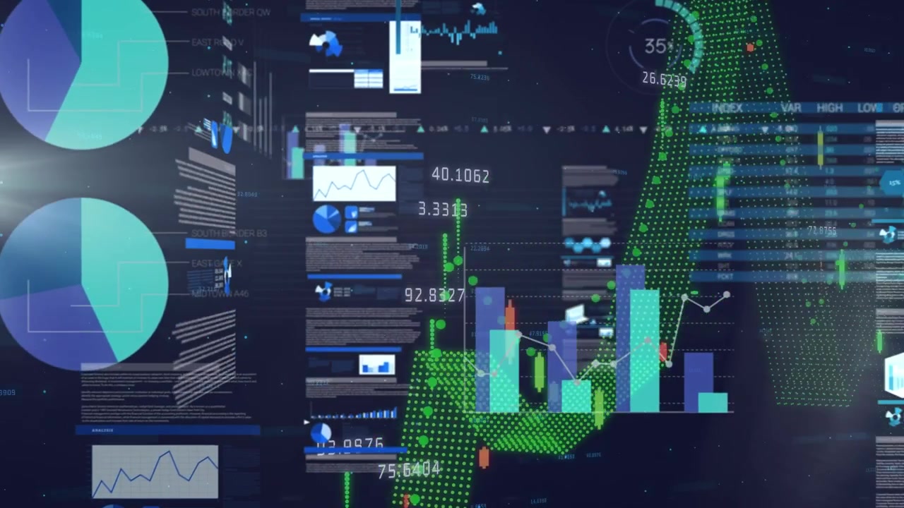 Digital unique video of various graphs representing business financial data