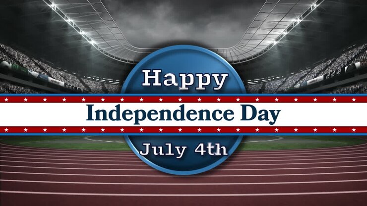 Animation of independence day text over sports stadium