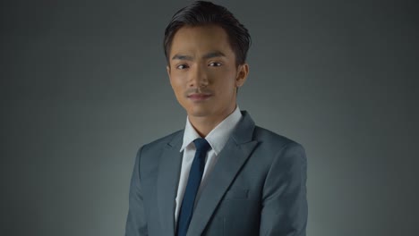 young asian businessman wearing a grey suit - portrait of success