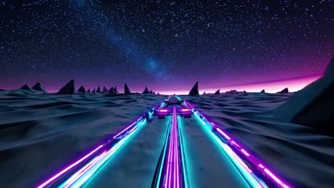 neon futuristic car in starry night landscape