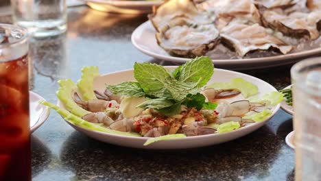 delicious shrimp salad with mint and vegetables