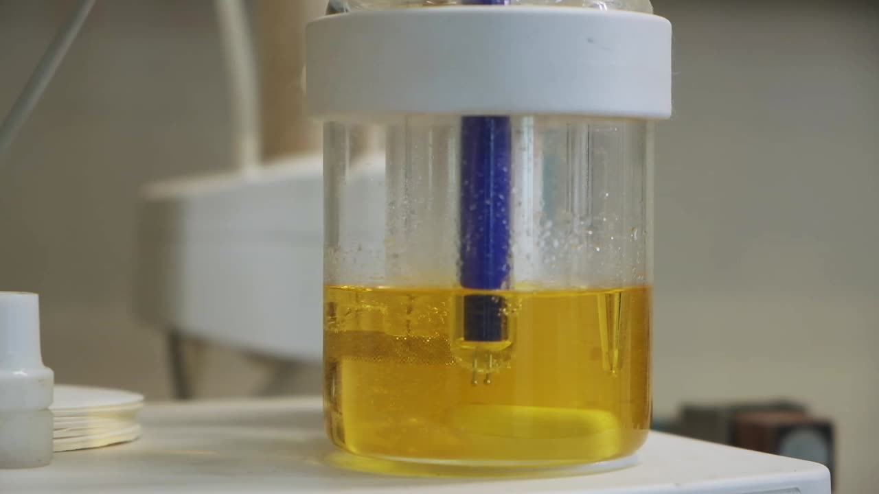 Laboratory equipment with yellow liquid