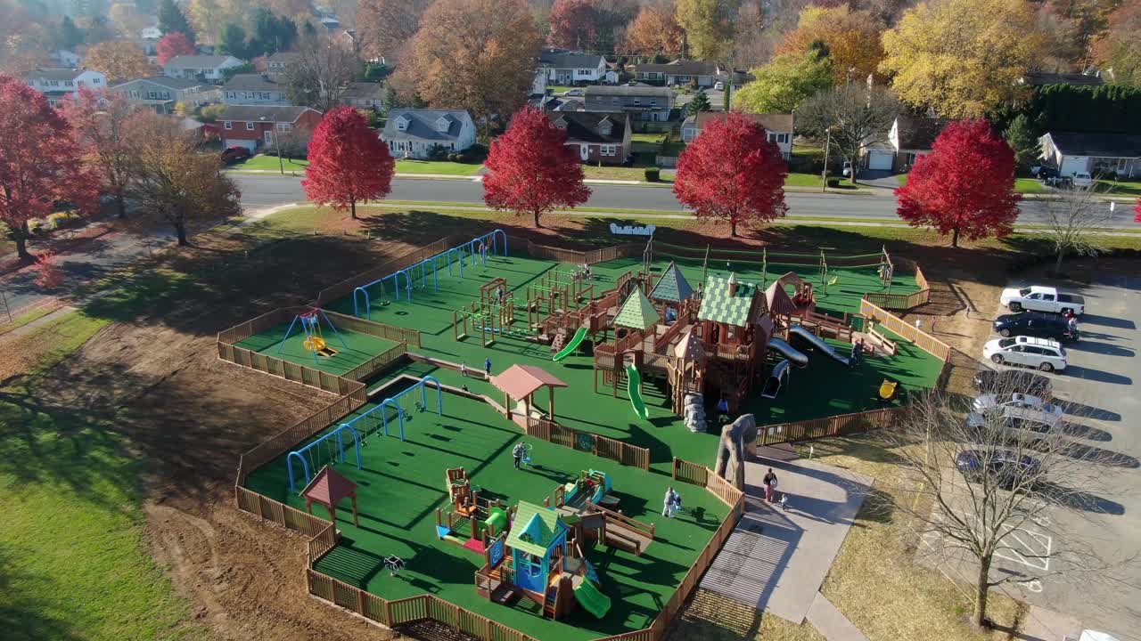 Aerial pullback reveals large playground