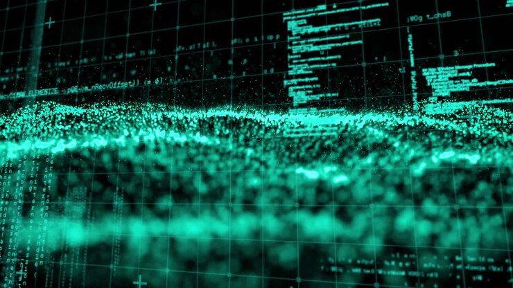 Animation of glowing green mesh waving on seamless loop