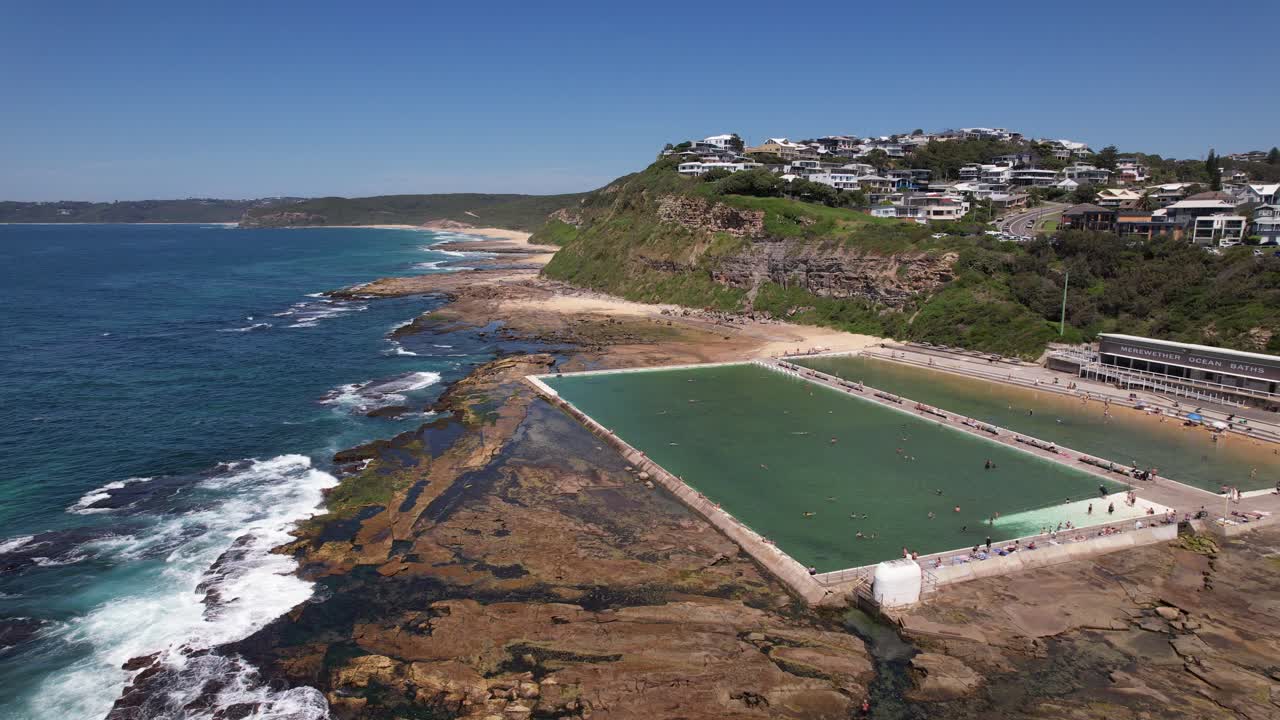 Aerial Shot Of Merewether Ocean Baths At Daytime In NSW, Australia