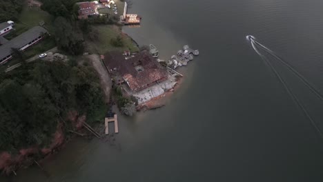 aerial view from a drone of la piedra del penol and the guatape reservoir near medellin, antioquia, colombia