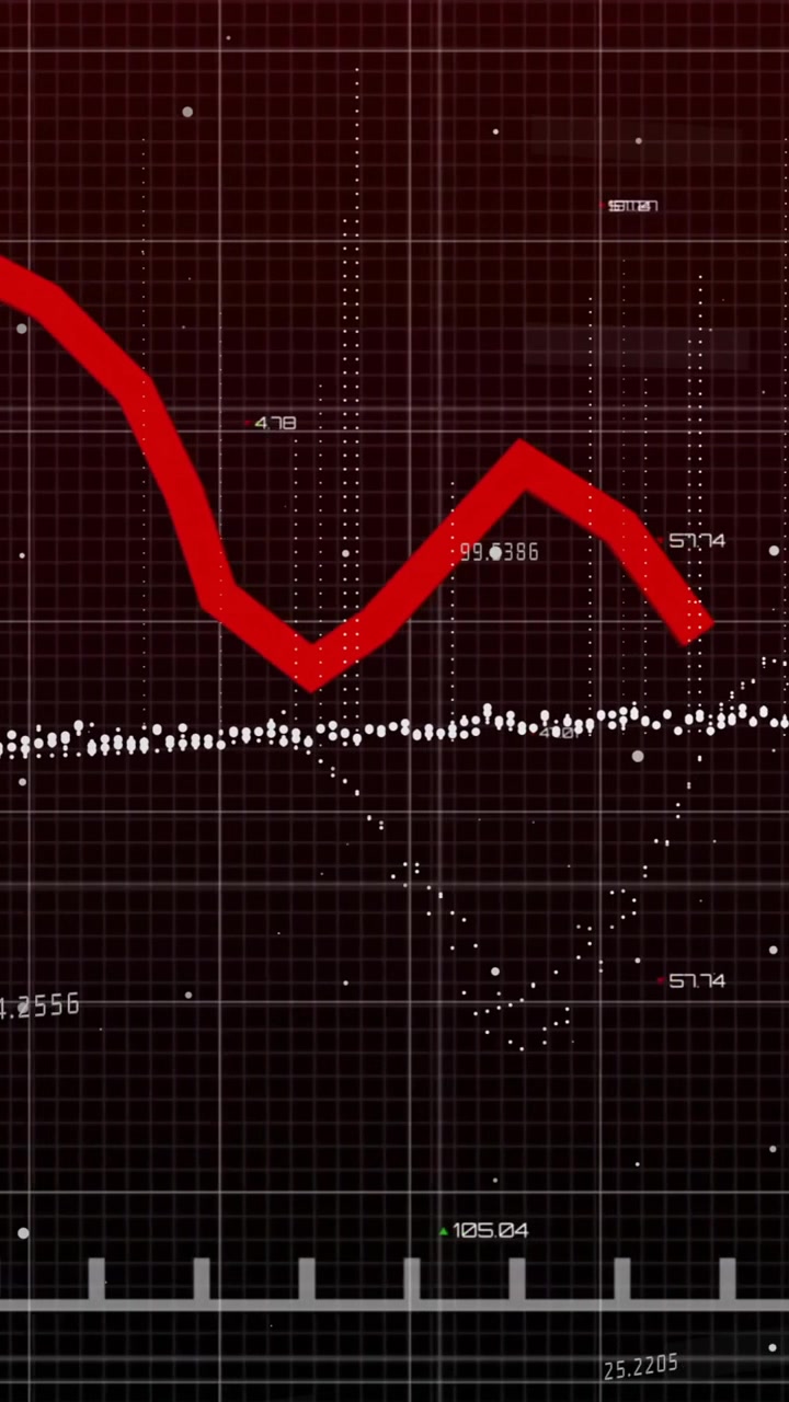 Animation of financial data processing over grid on dark background