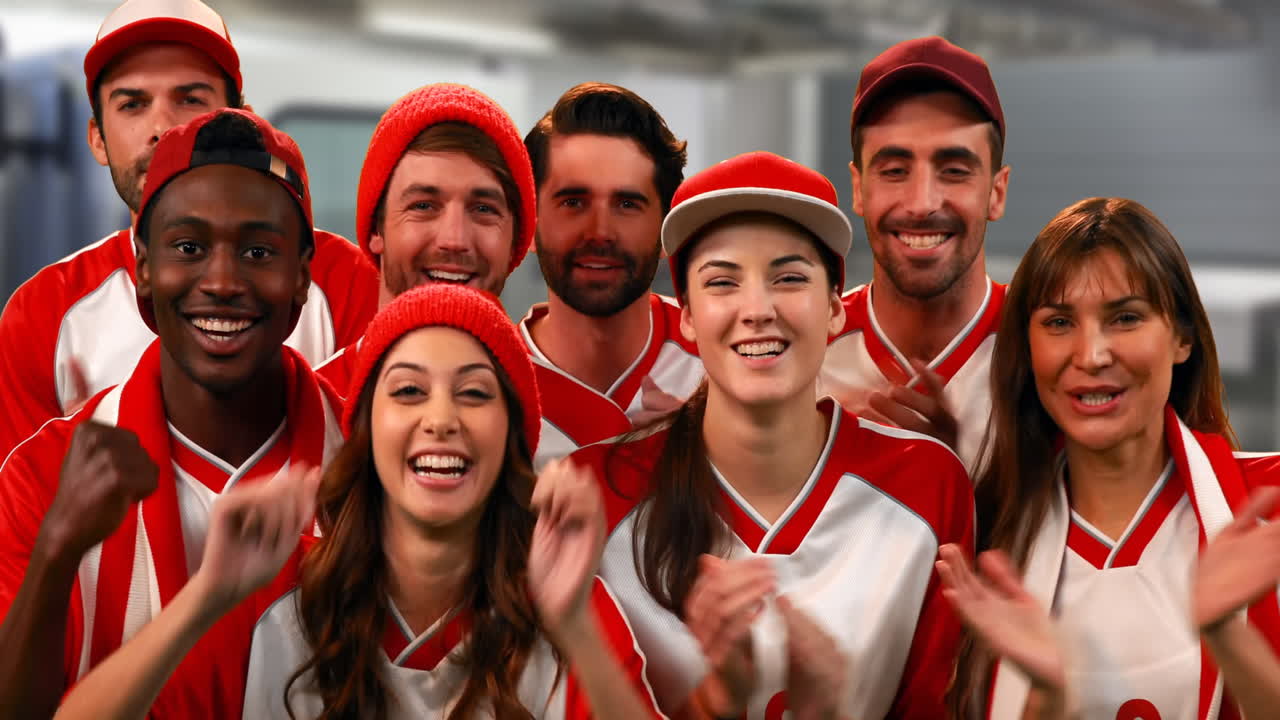 grupo de aficionados al deporte animando 4k