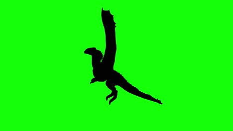 silhouette of a fantasy creature monster dragon flying on green screen, side view