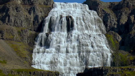 Slow-motion-footage-of-beautiful-Dynjandi-Waterfall-in-Westfjords-in-Iceland-at-sunny-weather-during-summer