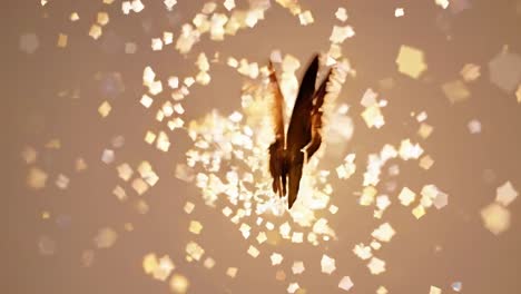 A butterfly surrounded by glowing particles, captured from a low angle