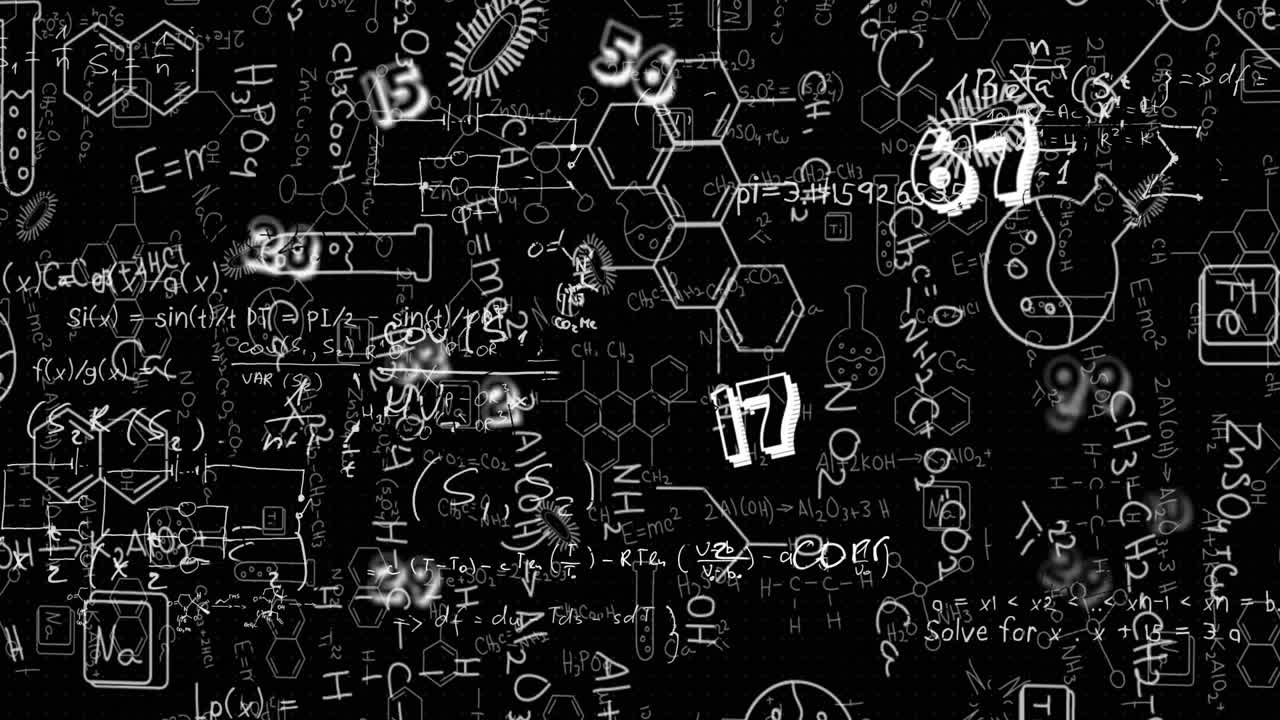 animación de formas que se mueven sobre ecuaciones matemáticas